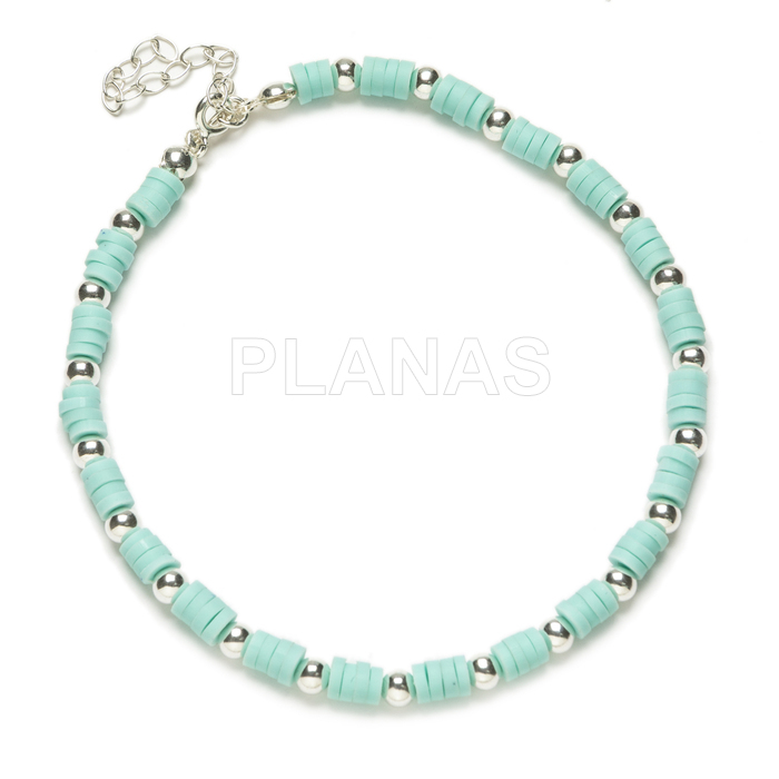 Anklet in sterling silver and 4mm aquamarine clay.