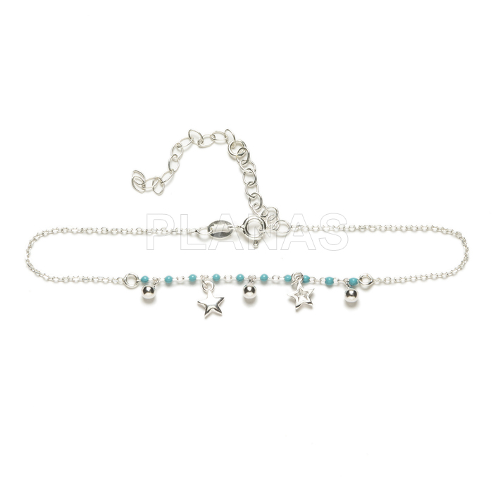 Anklet in sterling silver and enameled balls. stars.