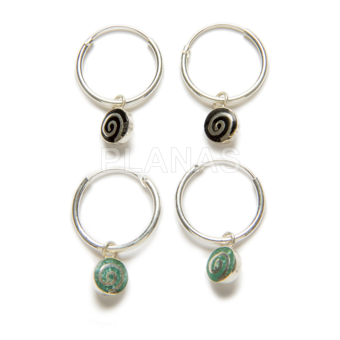 Enamelled sterling silver earrings. spiral.