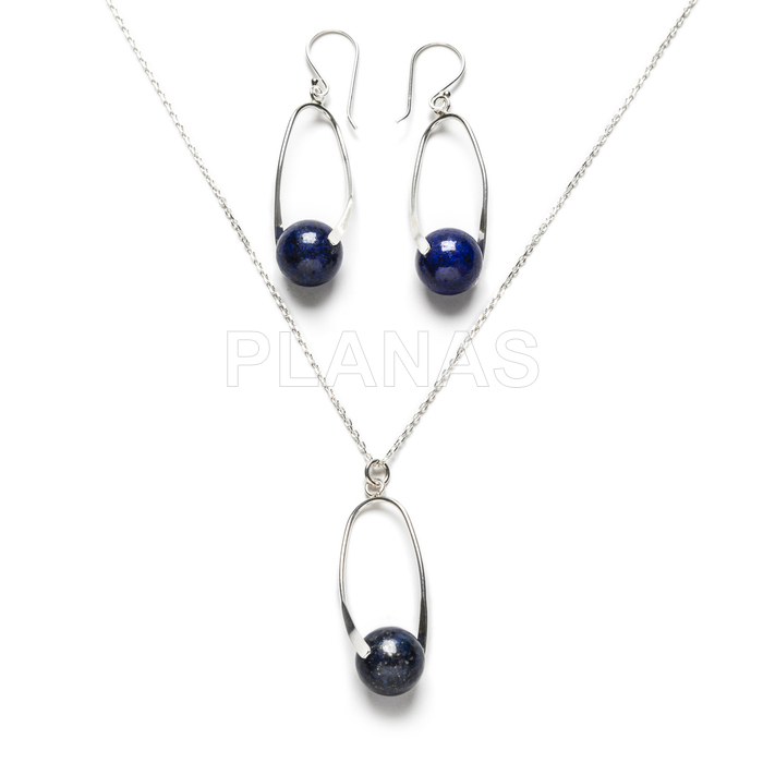 Earrings and pendant in sterling silver and lapizlazuli.