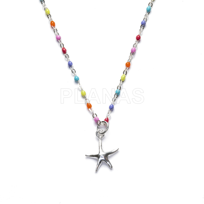 Necklace in sterling silver and colored enamel balls. starfish.