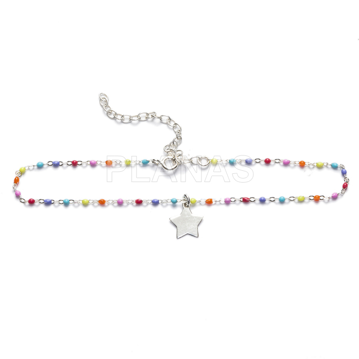 Anklet in sterling silver with enamelled balls. star.