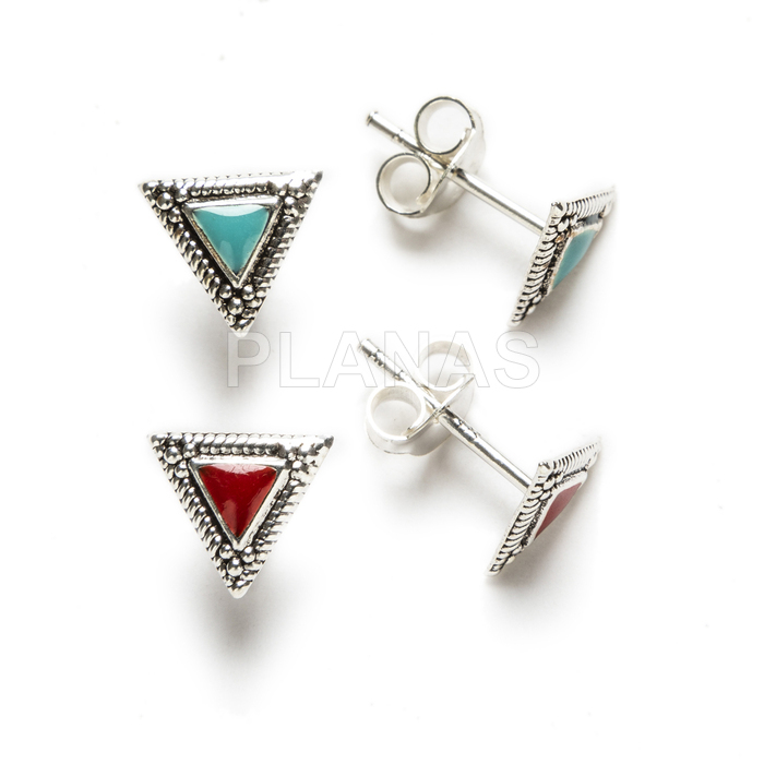 Sterling silver and enamel earrings. triangle.