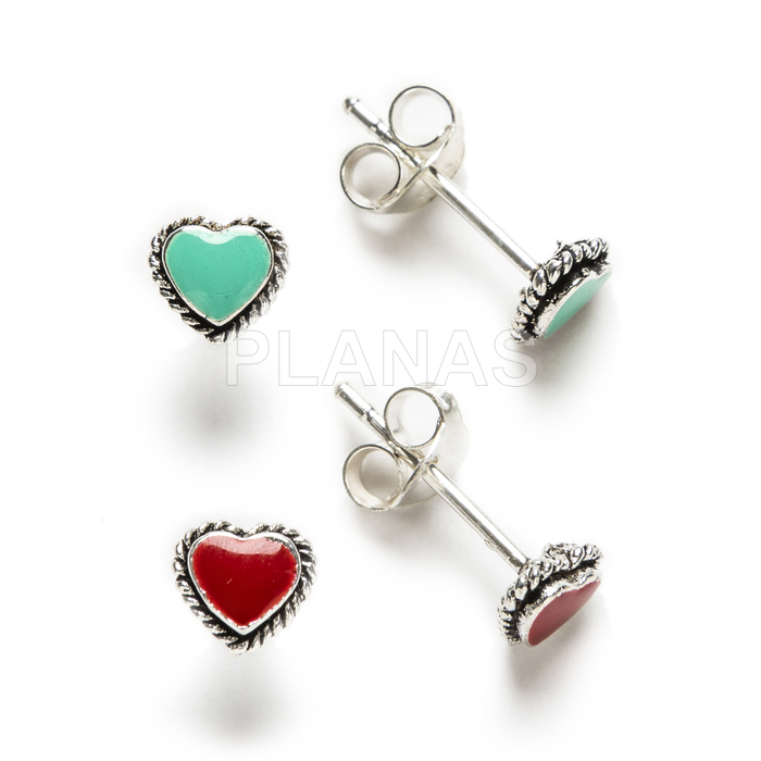 Sterling silver and enamel earrings. heart.