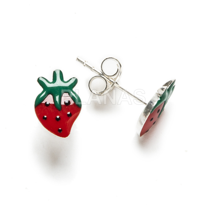 Sterling silver and enamel earrings. strawberry.