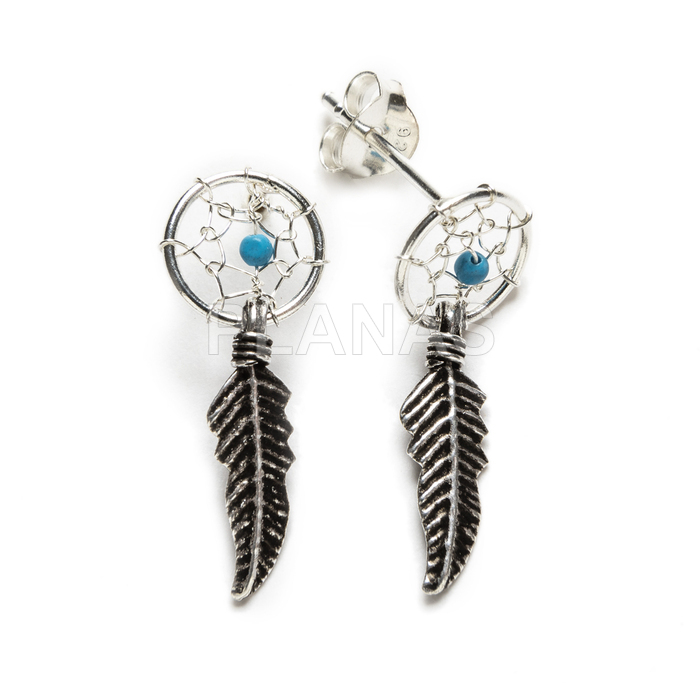 Dreamcatcher earrings in sterling silver.8mm.blue.
