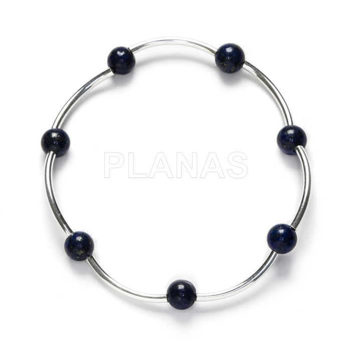 Elastic bracelet in sterling silver with 6mm lazuli pencil balls.