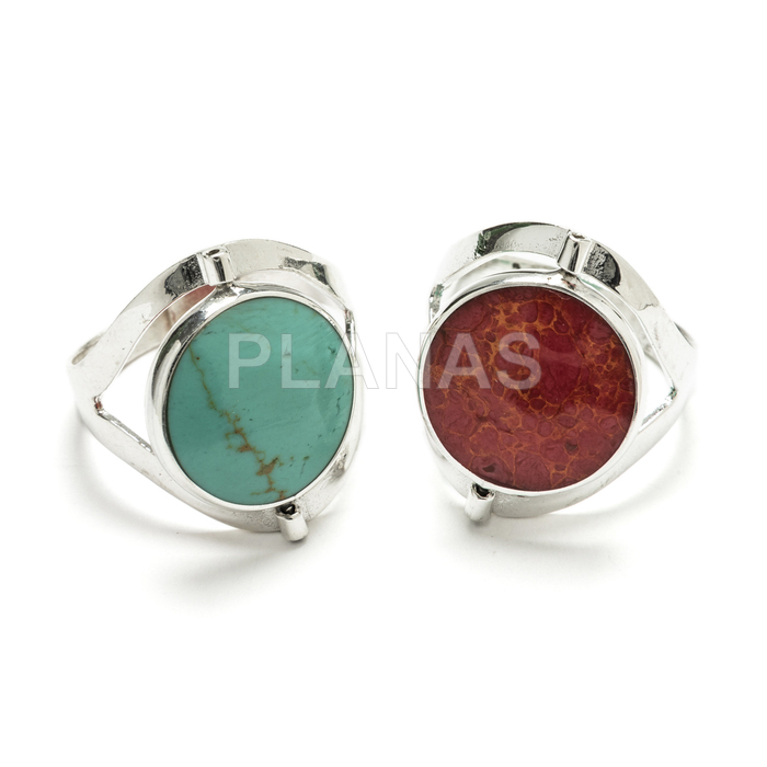Reversible ring in sterling silver and coral and turquoise enamel.