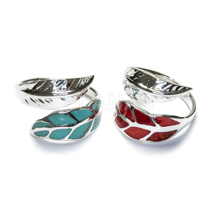 Ring in sterling silver and enamel. feather.