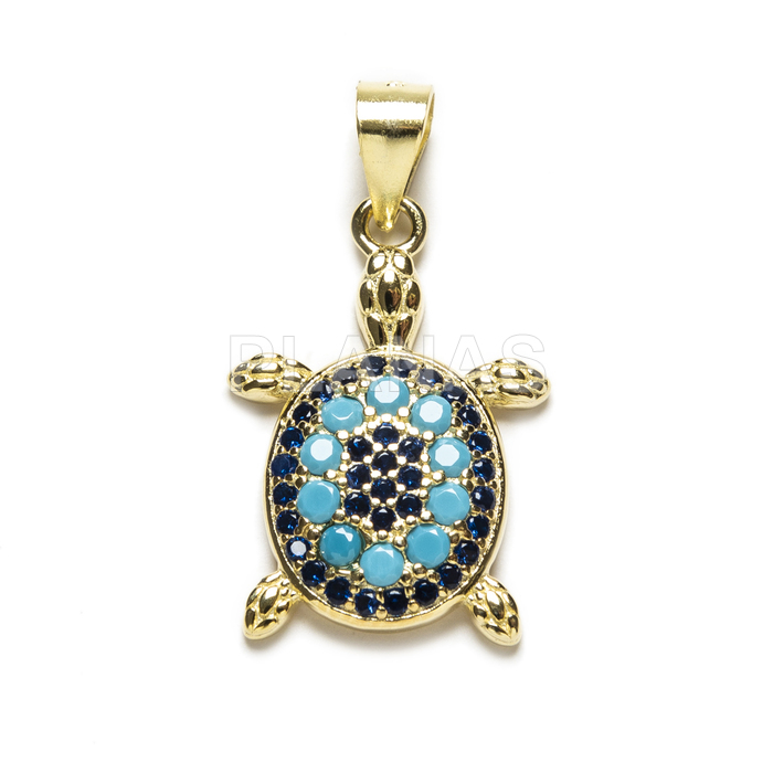 Pendant in rhodium-plated sterling silver and blue zircons. tortoise.