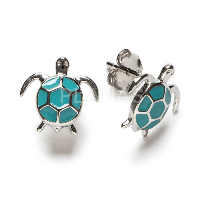 Rhodium-plated sterling silver and enamel earrings. tortoise.