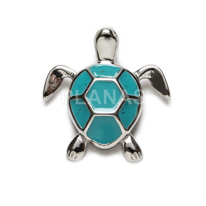 Rhodium-plated sterling silver and enamel pendant. tortoise.