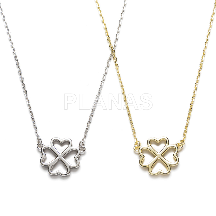 Rhodium plated sterling silver necklace. clover.