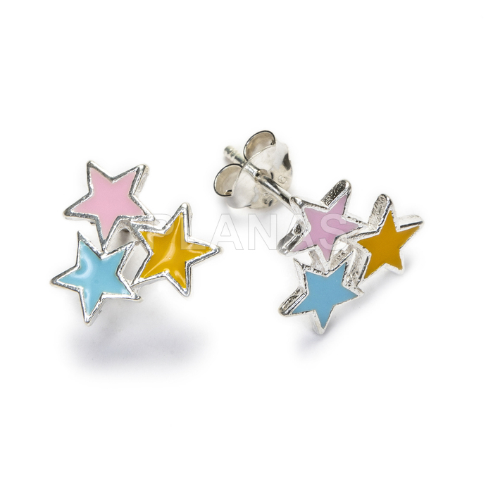 Sterling silver and enamel earrings. stars.