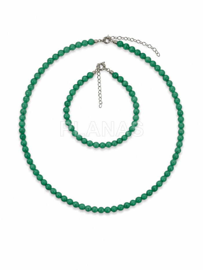 Colar e pulseira em prata de lei com turquesa de 4mm.