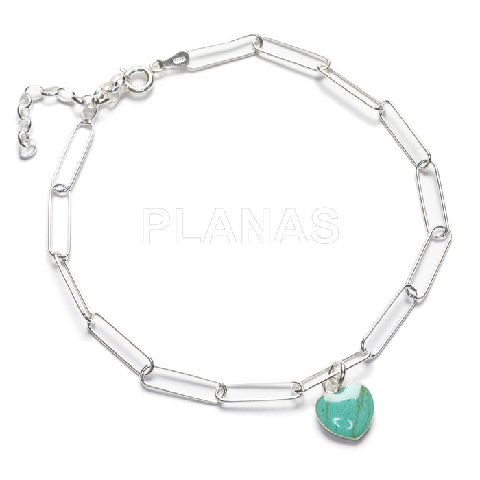 Anklet in sterling silver and turquoise. heart.