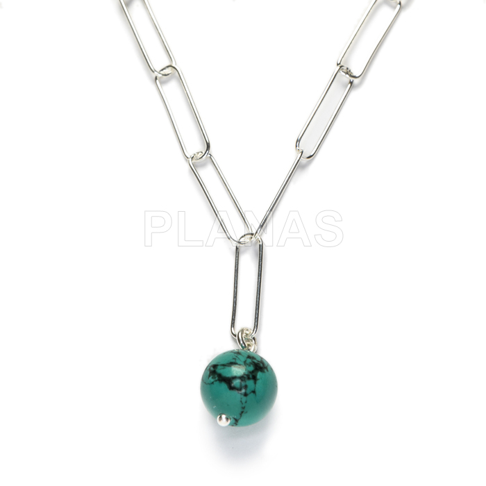 Sterling silver necklace and 10mm turquoise ball.