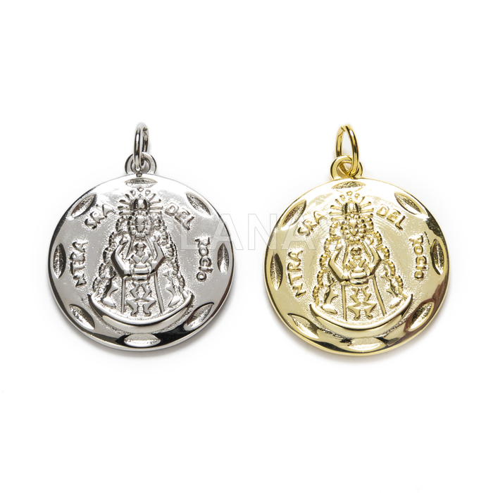 Rhodium-plated sterling silver pendants. virgin of the rocio.