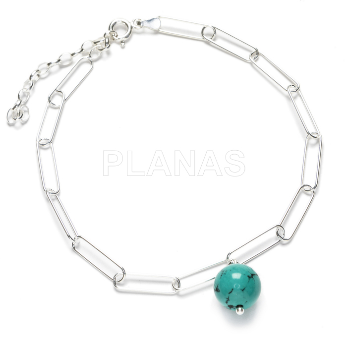 Sterling silver anklet with 10mm turquoise ball.
