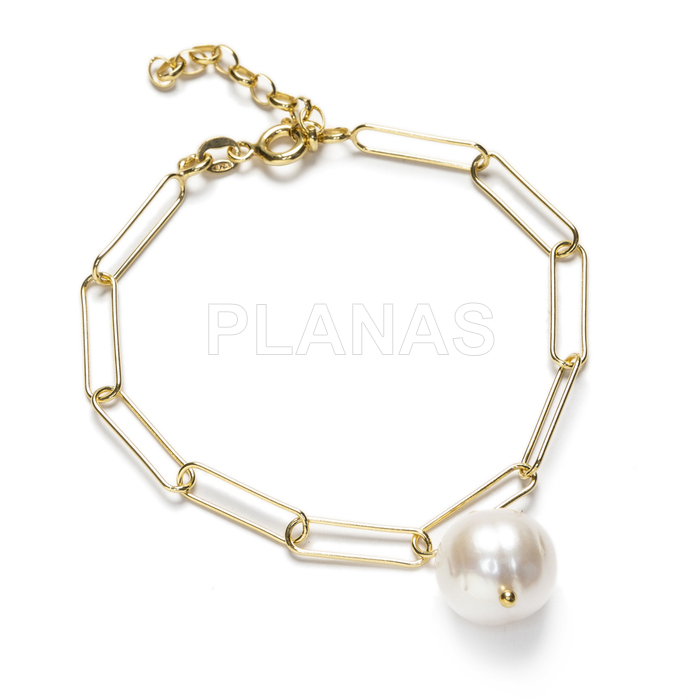 Sterling silver and gold plated bracelet with 12mm cultured pearl.
