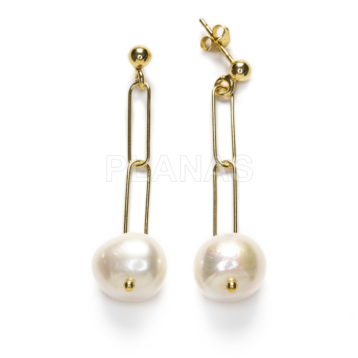 Sterling silver and gold plated earrings with 12mm cultured pearl.