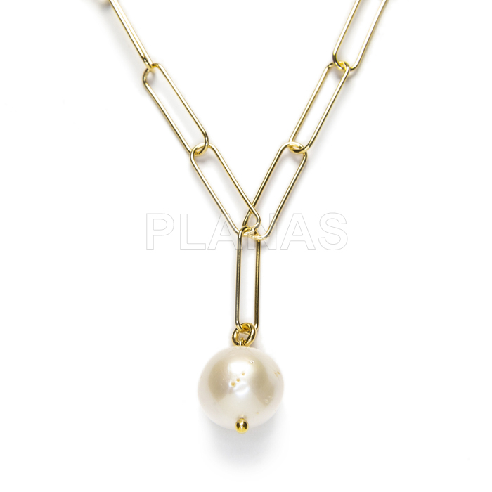 Sterling silver and gold plated necklace with 12mm cultured pearl.