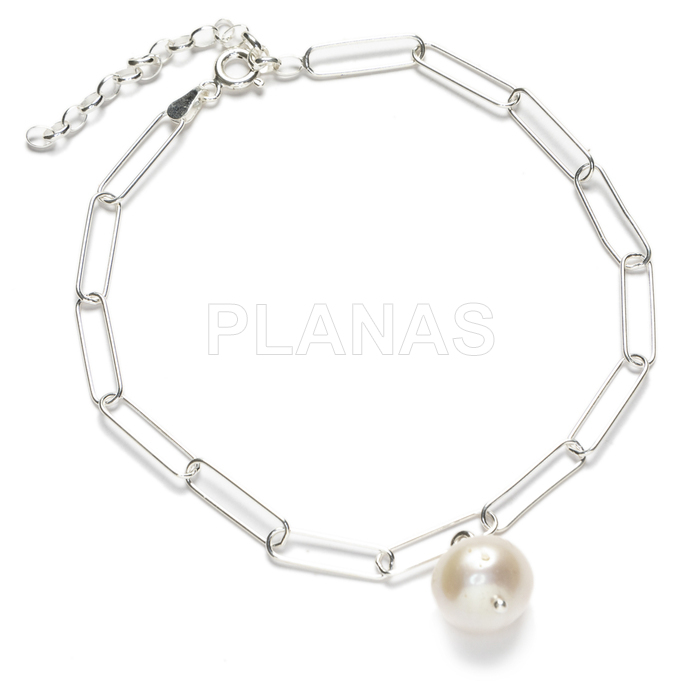Sterling silver anklet with 12mm white cultured pearl.