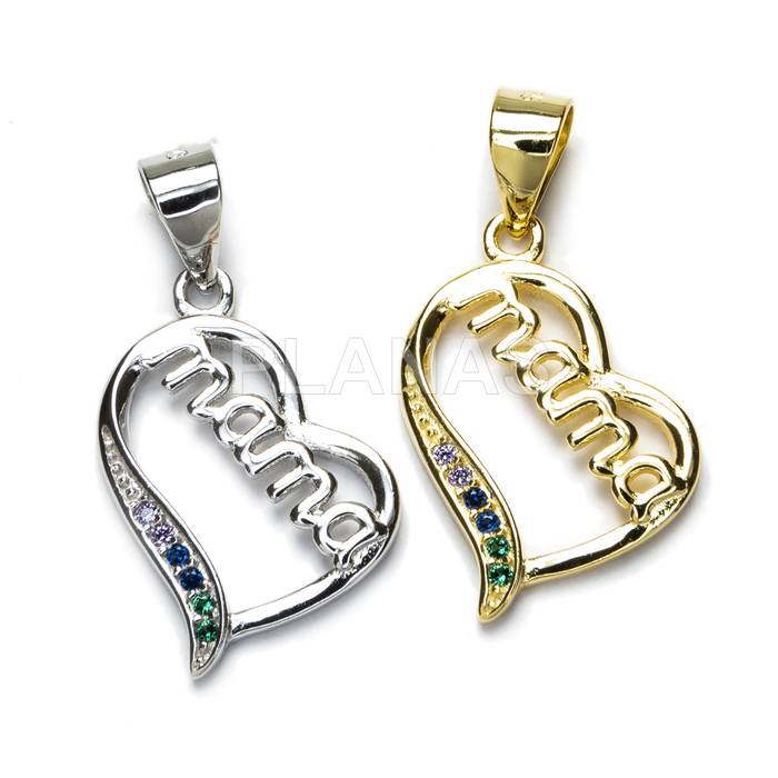 Pendant in rhodium-plated sterling silver and colored zircons.mama.