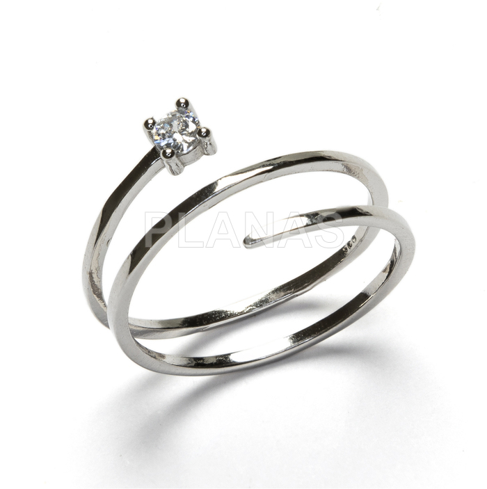 Adjustable ring in rhodium-plated sterling silver and white zirconia.