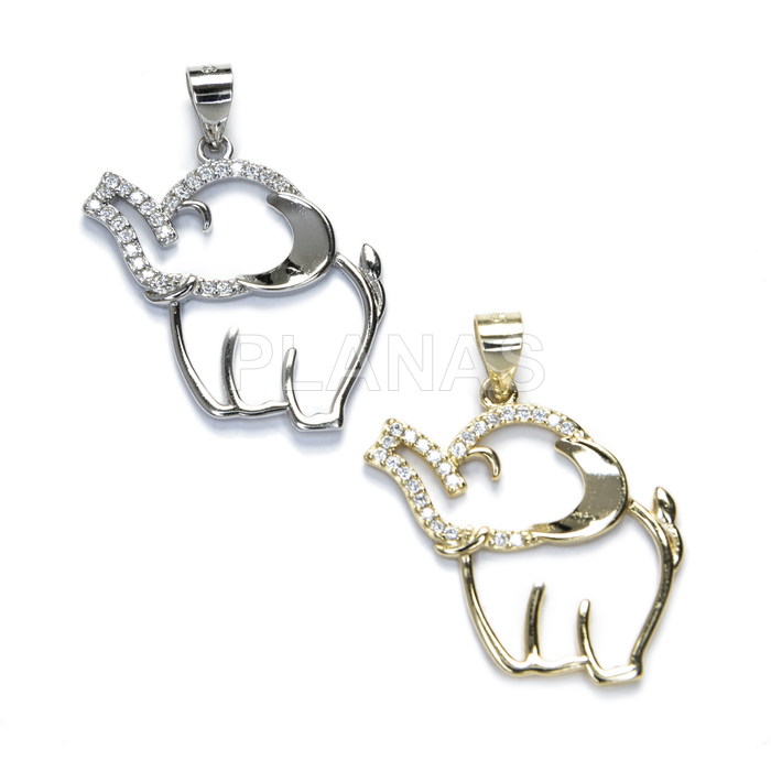 Pendant in rhodium-plated sterling silver and white zircons.elephant.
