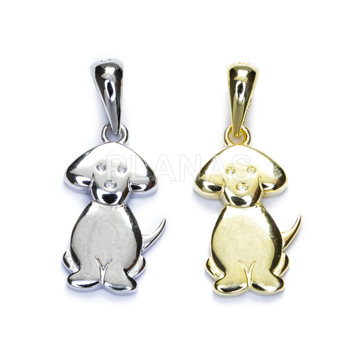 Pendant in rhodium-plated sterling silver. dog.