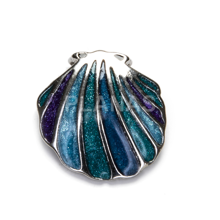Pendant in rhodium-plated sterling silver and blue enamel. shell.