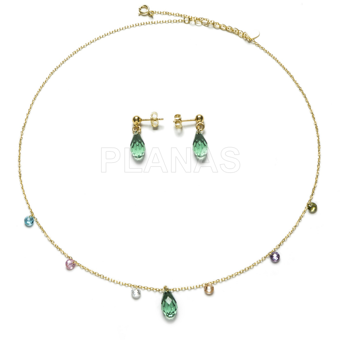Necklace and earrings set in sterling silver and gold plated with zirconia.
