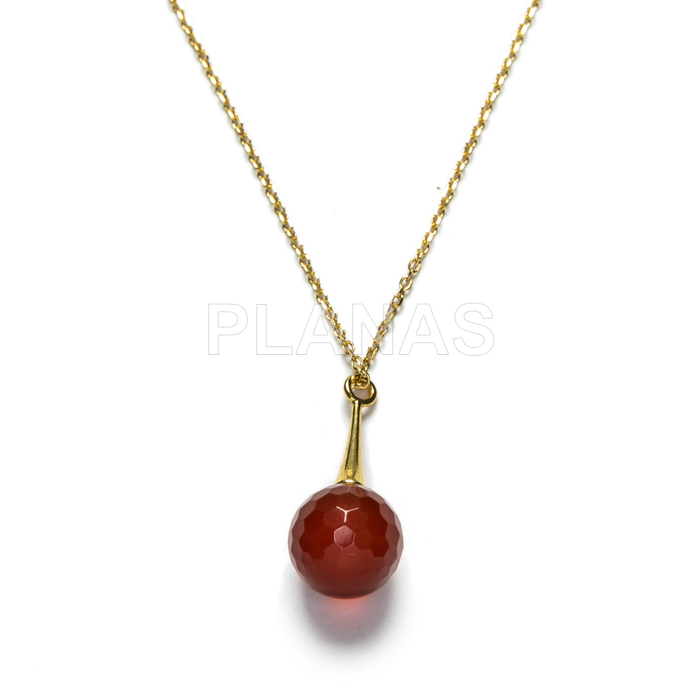 Necklace in sterling silver and gold plated with 10mm natural carnelian stone.