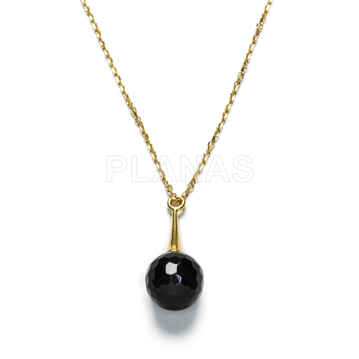 Necklace in sterling silver and gold plated with 10mm natural onyx stone.