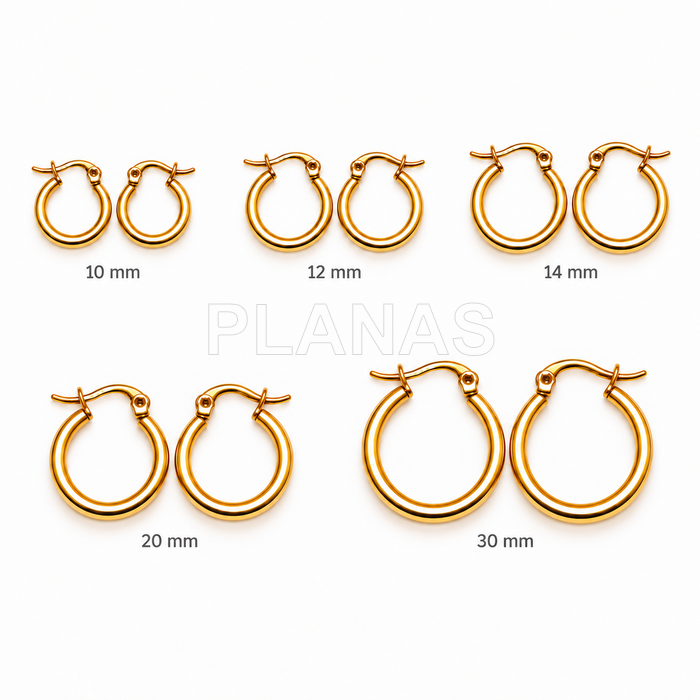 Argolas em aço inox 304 e banhadas a ouro, 2x12mm.