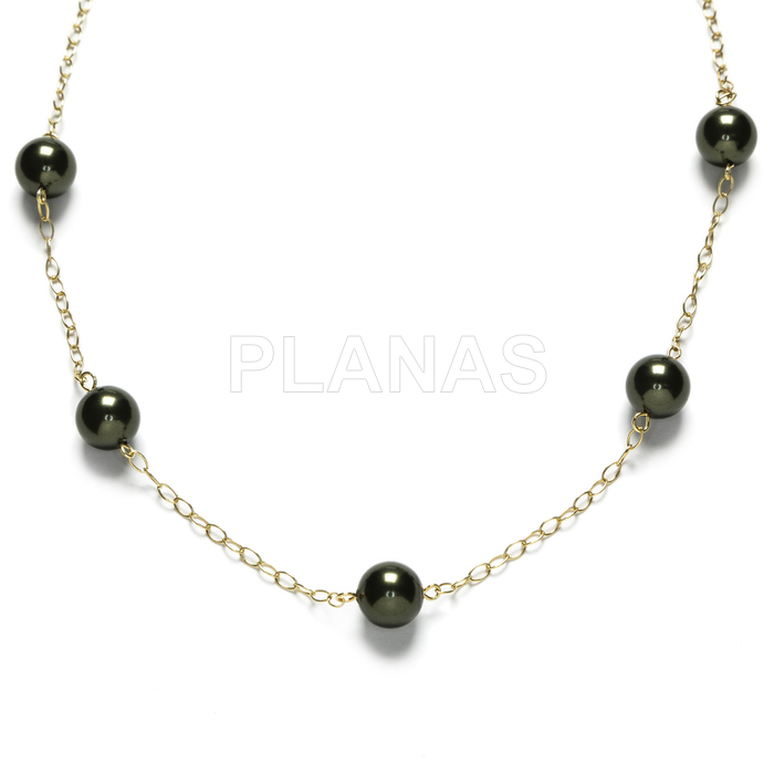 Necklace in sterling silver and gold plating with high quality 10mm austrian pearls.