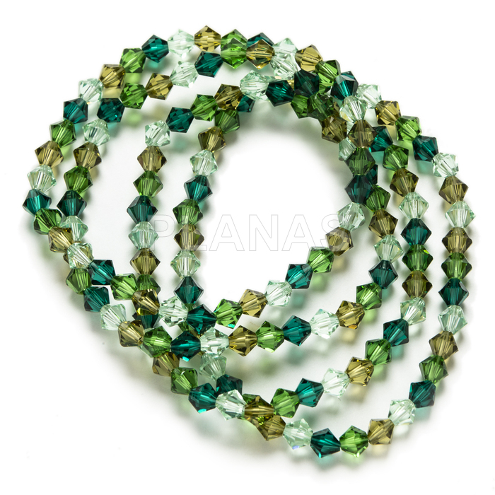Pack 4 elastic bracelets austrian crystal components. green colors.