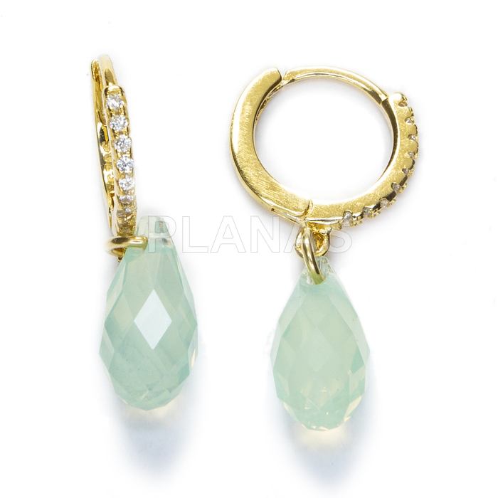 Aros en plata de ley y Baño Oro con lagrima de Cristal de alta calidad. 