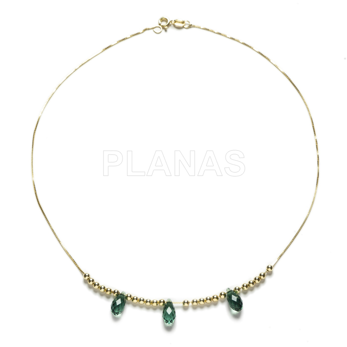 Necklace and earrings in sterling silver and gold plated with emerald tears.