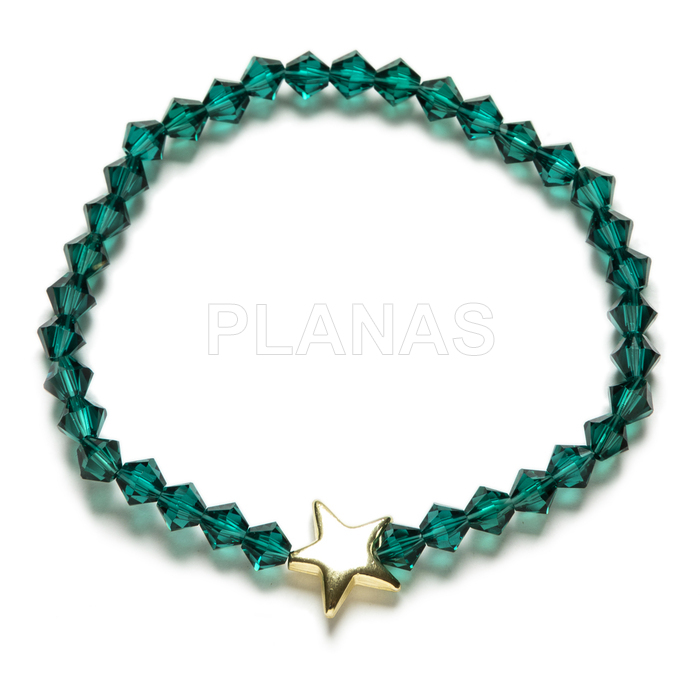 Emerald elastic bracelet with sterling silver and gold plated star.