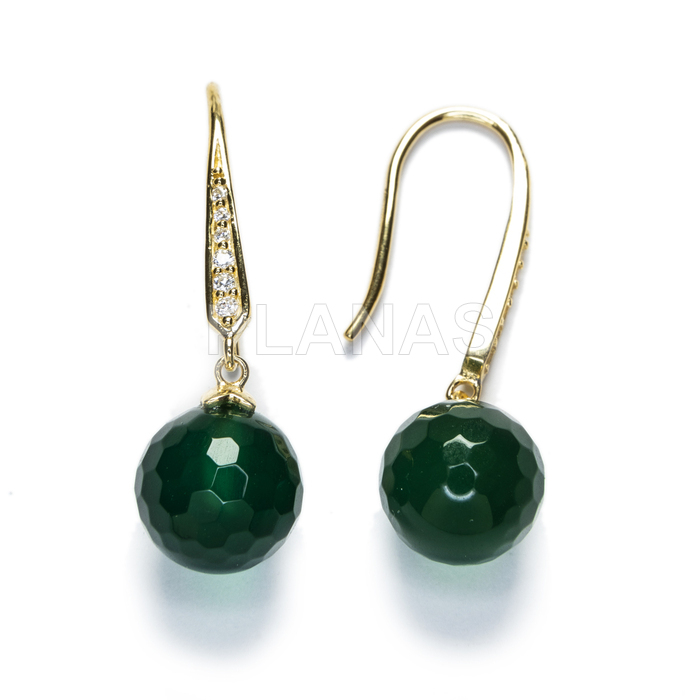 Earrings in sterling silver and gold plating with zircons and green aventurine.