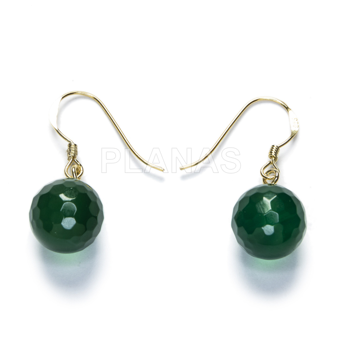 Earrings in sterling silver and gold plating with zircons and green aventurine.