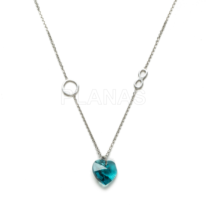Rhodium-plated sterling silver necklace with high quality austrian crystal heart. blue zircon color.