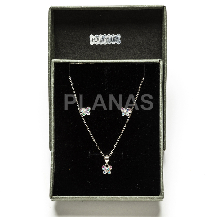 Set in rhodium-plated sterling silver and colored zirconia. butterfly.