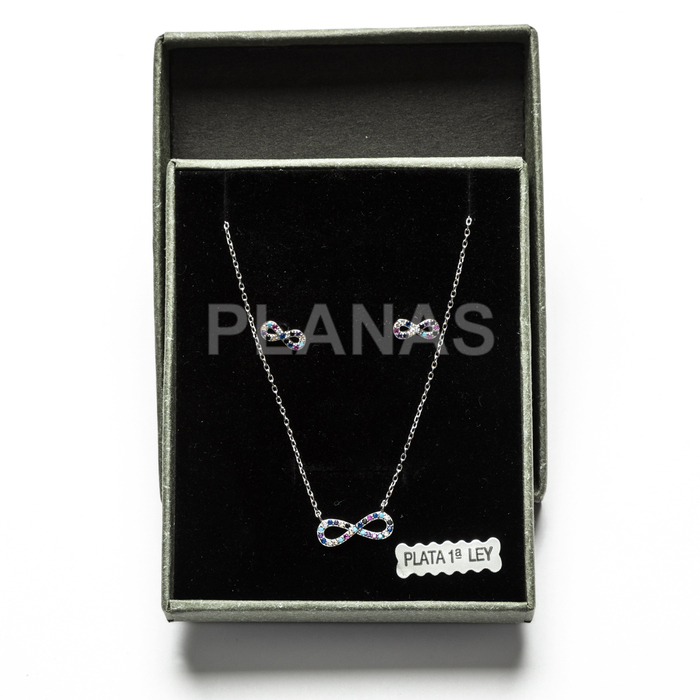 Set in rhodium-plated sterling silver and colored zirconia. infinite.