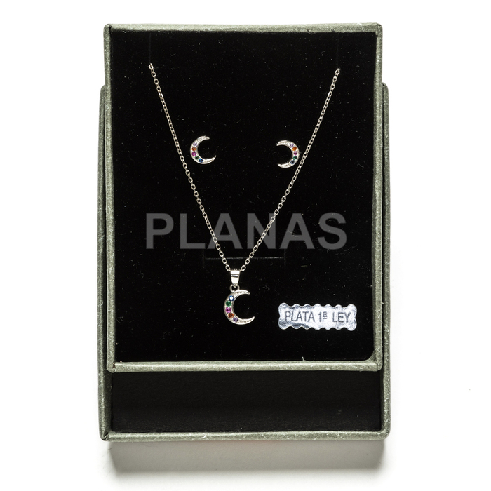 Set in rhodium-plated sterling silver and colored zirconia. moon.
