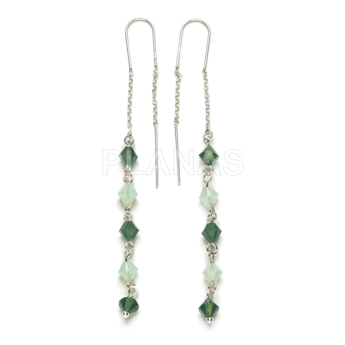 Earrings in sterling silver and 5mm tupís in green colors.