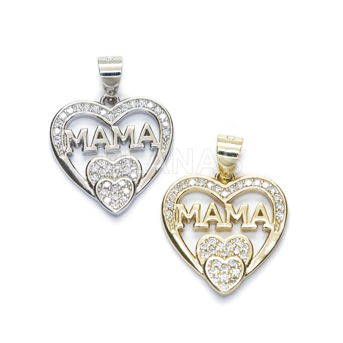 Pendant in rhodium-plated sterling silver and white zircons. mother.