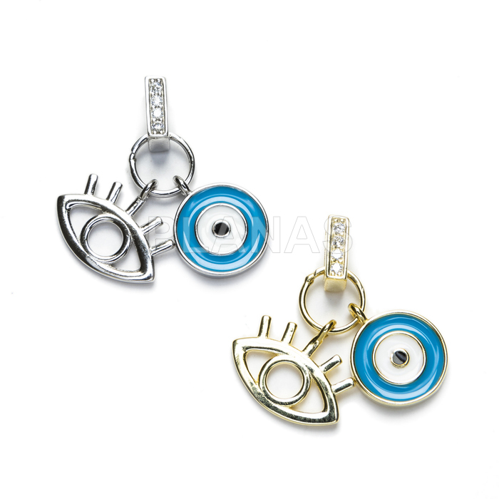 Pendant in rhodium-plated sterling silver and enamel. turkish eye.